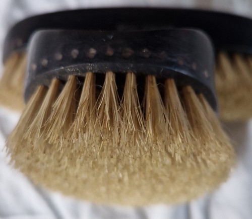 Pr of Vintage 1940's Ebony Clothes Brushes In Leather Case Military? PROP READ - Picture 10 of 11