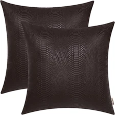 BRAWARM Brown Leather Throw Pillows 16 X 16 Inches - Snake Leather Pillow Covers