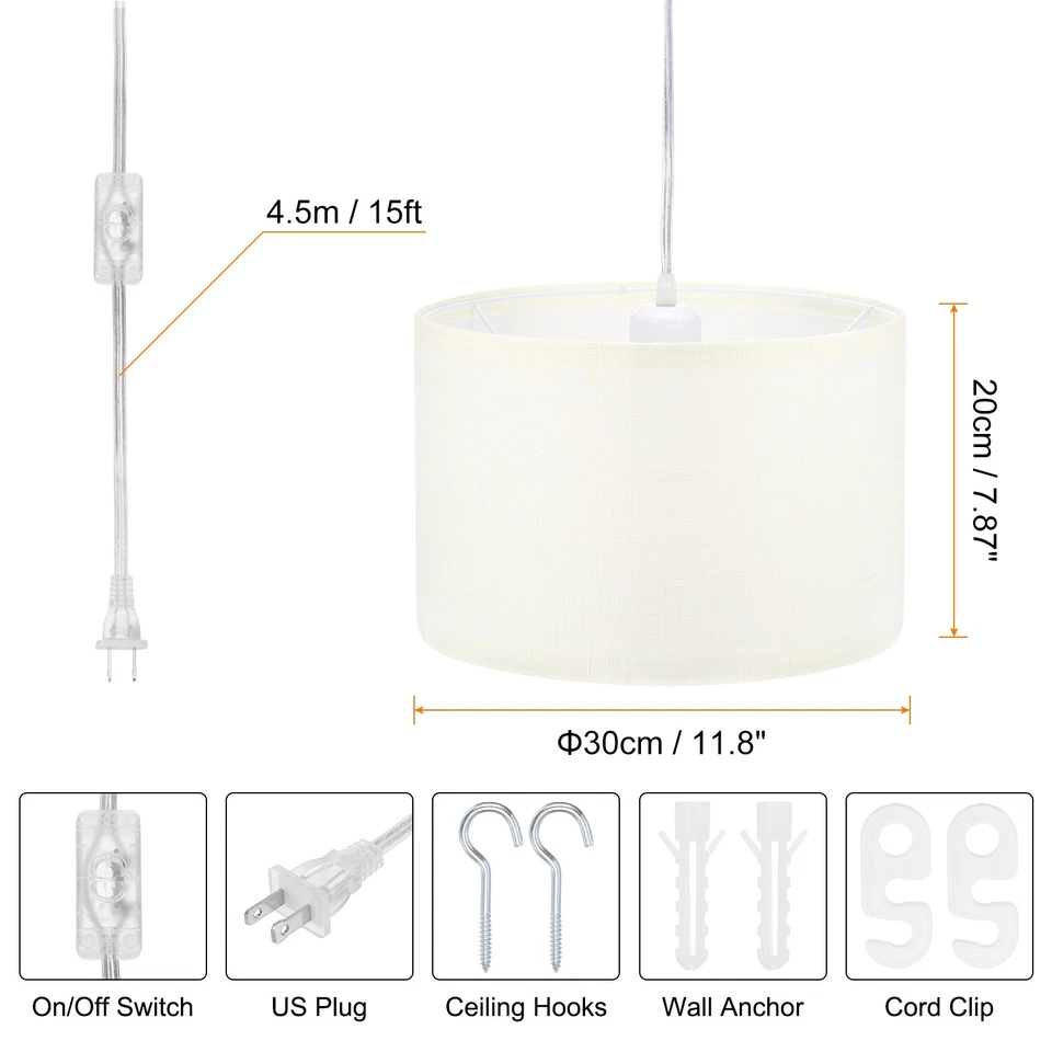 2 Pack Plug in Pendant Light 15Ft Rope Cord Hanging Lamp Fixture Coarse Linen - Image 2 of 4