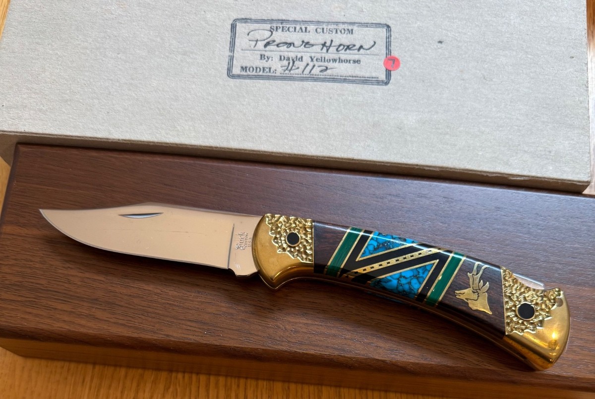 VINTAGE BUCK DAVID YELLOWHORSE 112 PRONGHORN KNIFE NEVER USED IN