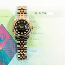 2005 Rolex Lady-Datejust 26, 179171, Steel & Gold, Black Diamond Dial, Jubile...