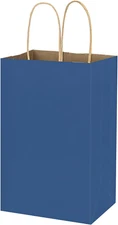 50 Pack 5.25x3.25x8 Inch Small Blue Gift Paper Bags with Handles Bulk, Kraft Bag