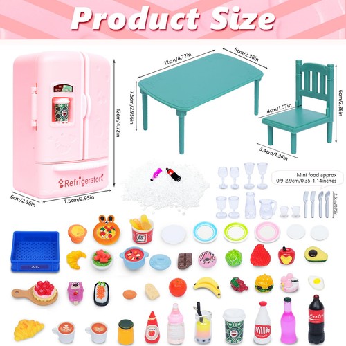 Dollhouse Mini Toy Fridge Green Table Dining with Mini Food Play Refrigerator - Picture 6 of 7