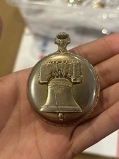 Vintage Spirit of '76 Liberty Bell Pocket Watch 17 Jewels Shock 48 mm Working