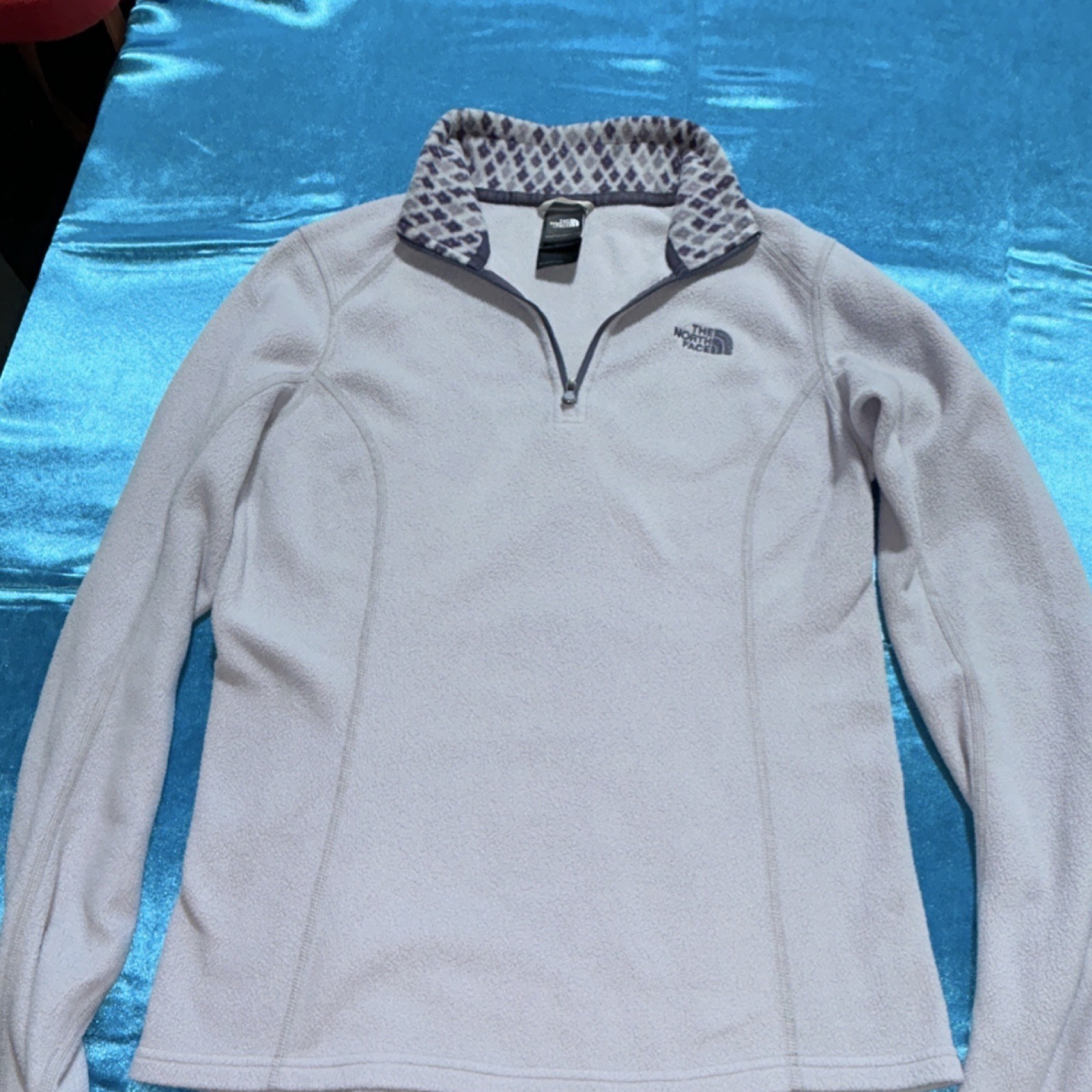 The North Face Fleece 1/4 Zip Pullover Sweater Patterned Collar Gray M Women