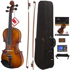 Adult Acoustic Violin 4/4 Full Size with Case,Bow Rosin Solidwood Ebony Fitted