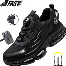 Men Steel Toe Work Boots New Rotary Buckle Safety Shoes Comfortable Sneaker