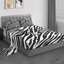 Pamnest Queen Size Bed Sheet Sets, Zebra Stripe Animal Soft Microfiber 4 Pcs ...