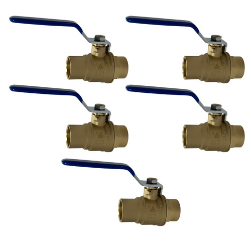 5 Pack XFITTING 3/4" Sweat Ball Valve w. Drain & Cap , Lead Free Brass , 600 WOG