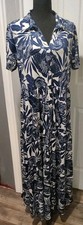 La Mer Luxe Maxi Dress Blue and White Floral Tropical Print Women's Size Large 