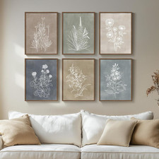 Framed Boho Botanical Wall Art for Living Room, 6 Piece Modern Farmhouse Neutral