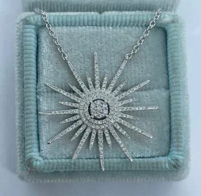 2,00 kt Rundschliff VVS1 Starburst Diamant Anhänger Gratis Kette 14 K Weißgold Oberfläche - Bild 1 von 4