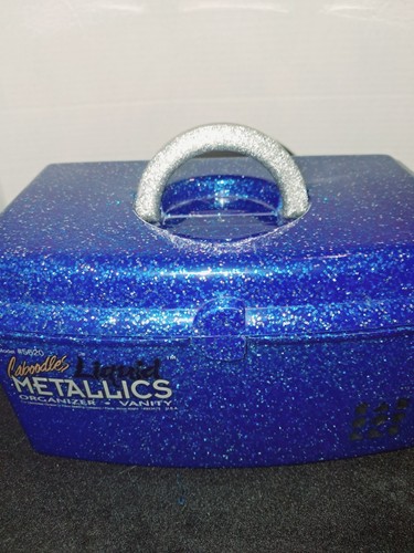 Vintage Caboodles Dark Blue Liquid Metallics Glitter Vanity Makeup Organizer Box