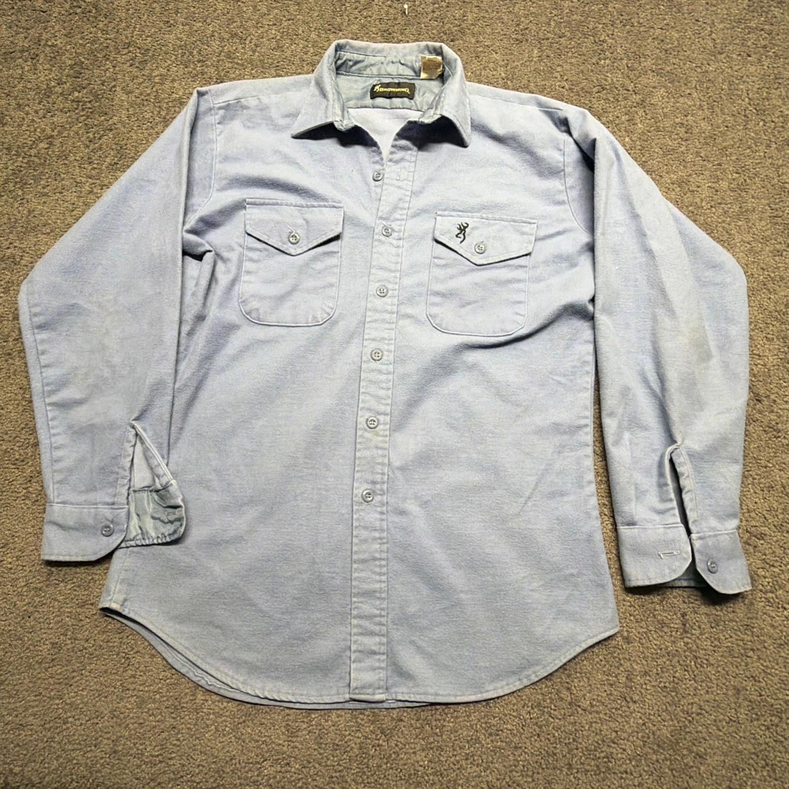 Vintage Browning Flannel Shirt XL Blue Work Hunting Outdoors USA Made
