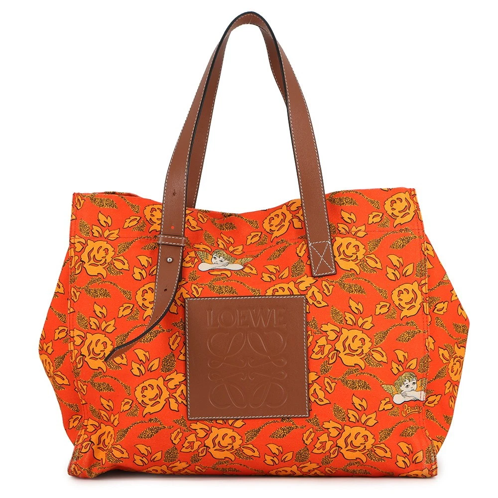 Loewe — LOEWE Paula's Ibiza Tote Bag Canvas/Leather Orange/Brown