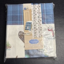 NEW FABRIC Christmas Cabin Deer Bear Snowman Shower Curtain St. Nicholas Square