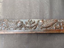 OLD VINTAGE HAND CARVING FISH & FLORAL DESIGN WOODEN DOOR PANEL COLLECTIBLE
