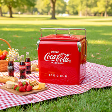 Refrigerador retro Coca-Cola 14Qt - Cofre de hielo clásico de metal rojo para camping, picnics