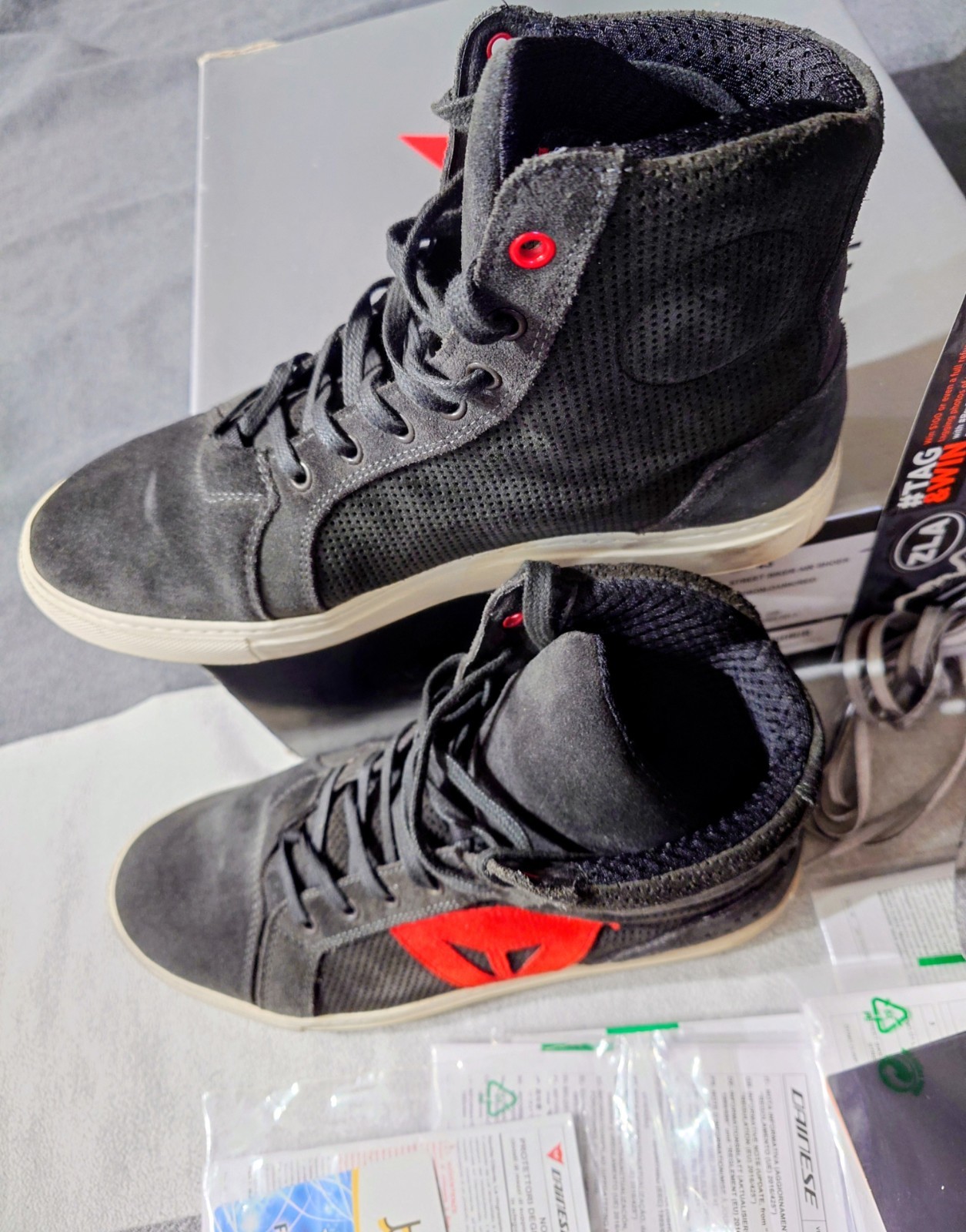 Dainese Street Biker Air Shoes (Used Only 3x) - Carbon-Dark/Red, Size 43