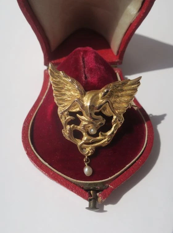 Broche Barrette Ancienne (antique) En Quartz Vert Et Perle - Bijou Vintage - Occasion