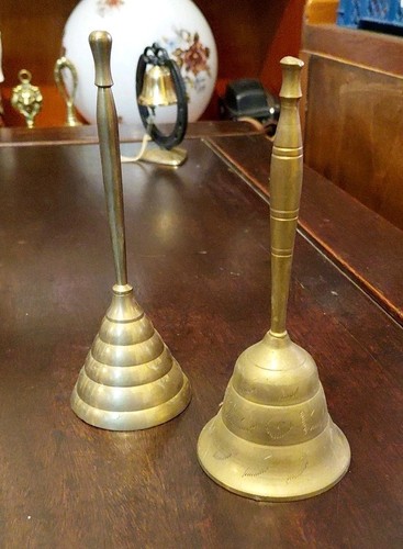 2 Solid Brass Handbells 7 Inches Tall - Picture 2 of 5