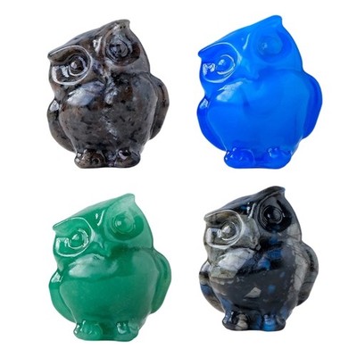 Owl Statue Carved Natural Crystal Pocket Sculpture Gemstones Animal Owl
