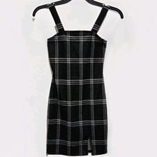 Rue 21 Junior's XS Black Plaid Sleeveless Mini Dress Grunge Edgy Dark Academia