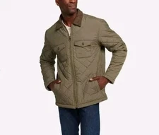 Weatherproof Vintage Men’s Flannel Lined Quilted Barn Jacket, Olive Green, Large