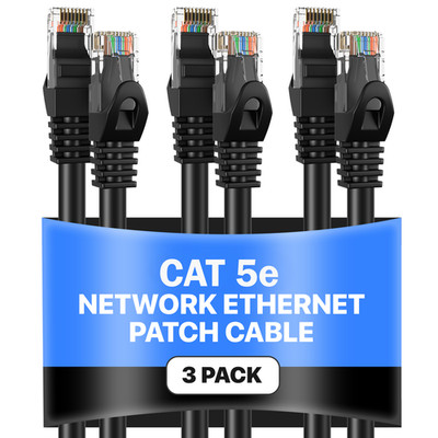 3-Pack - CAT5e Ethernet Cable Black RJ45 UTP LAN Patch Cord 1.5ft 200ft Lot