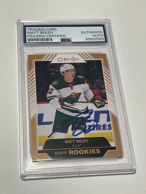 Matt Boldy Signed Card PSA DNA PSA/DNA Auto Slabbed IP OPC Glossy Rookies Wild c