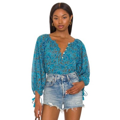 Cleobella Jayda Blouse in Zuri Block Print Size Small