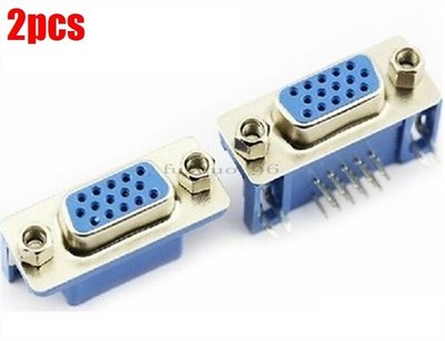 2pcs Angle Long Female Socket 15 Pin HDB-15P 90 Degree Vga Triline New Ic lv #jg