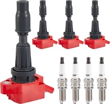 CarBole 4 Pack Ignition Coil UF764 & Spark Plugs 93175, Compatible with... 