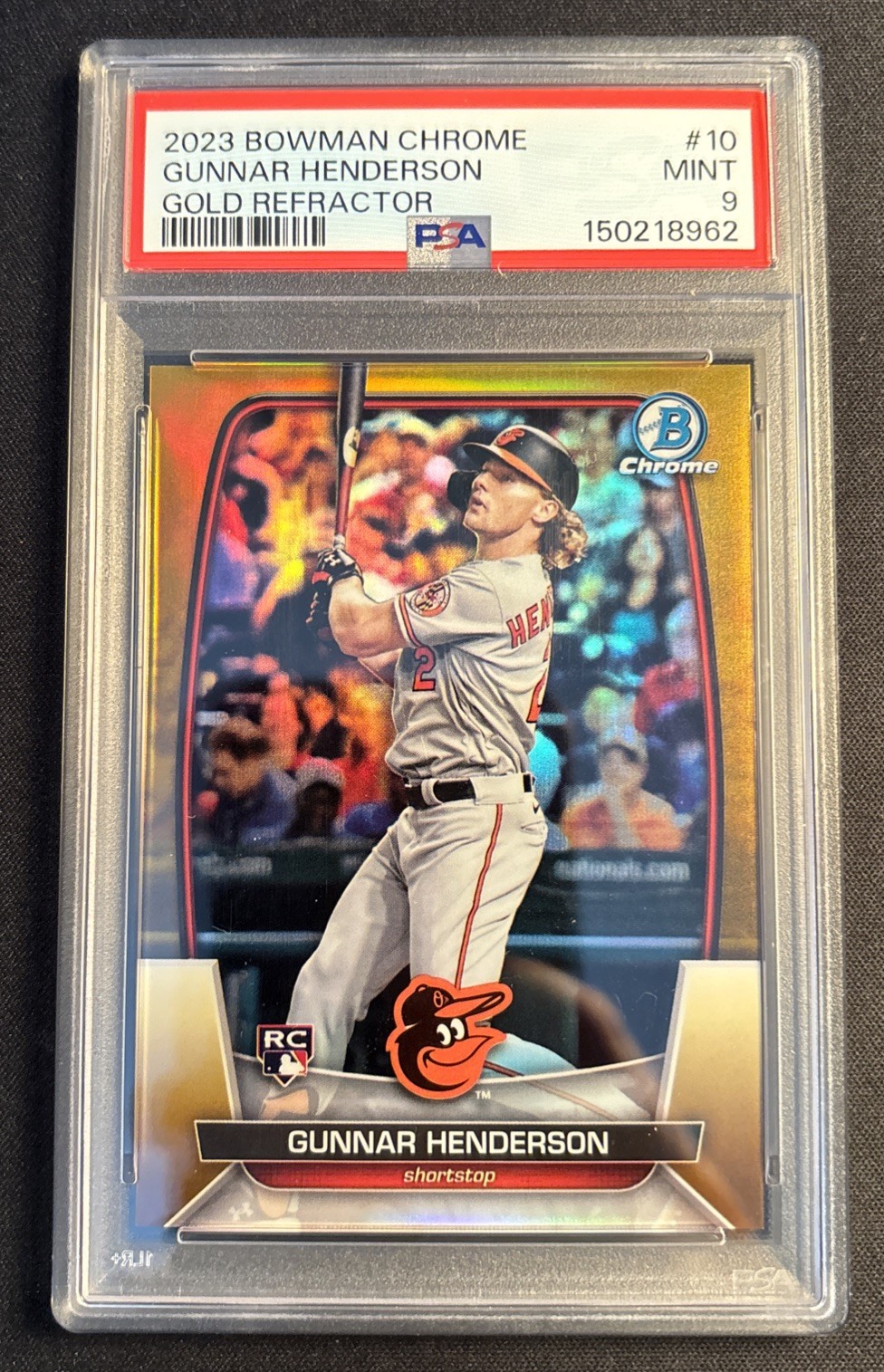 2023 BOWMAN CHROME GUNNAR HENDERSON GOLD REFRACTOR /50 #10 PSA 9