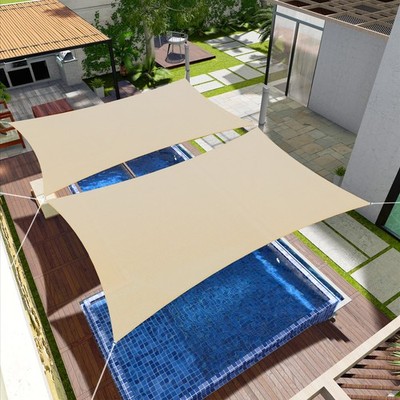 2-15ft Beige Sun Shade Sail UV Block with 6'' Hardware Kit for Outdoor Lawn Deck