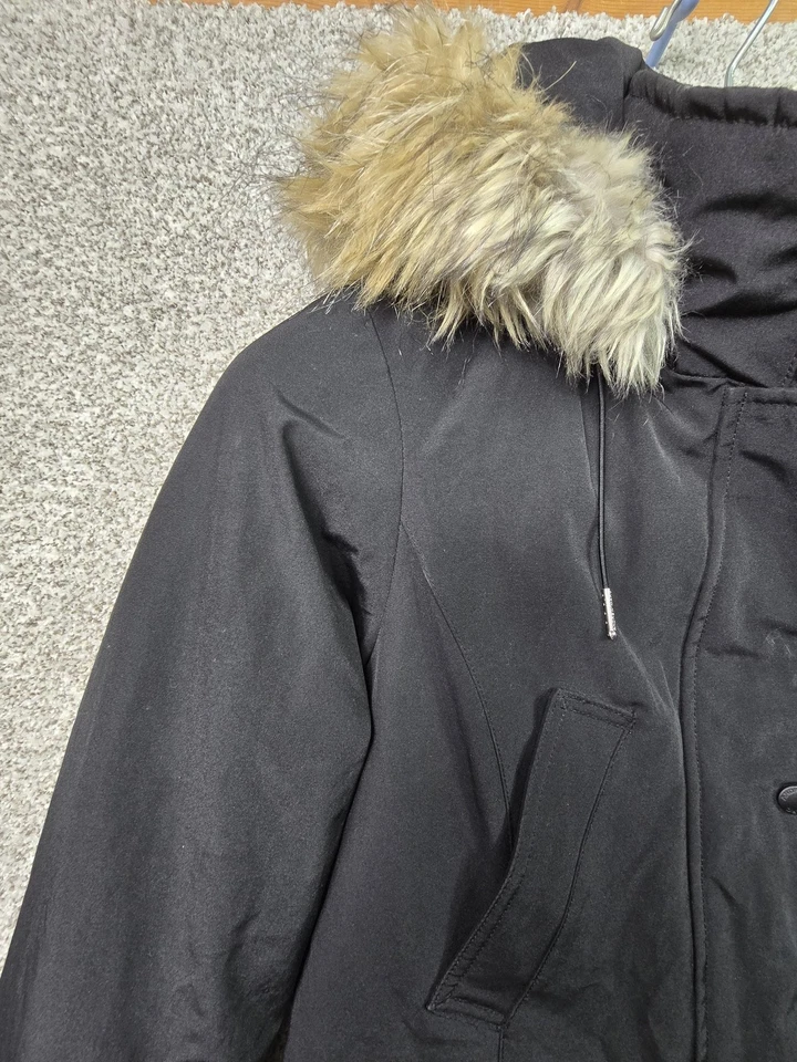 Abrigo Parka Andrew Marc Mujer Pequeño Negro Imitación Piel Capucha Acolchado Cálido -15F Largo Foto 2 de 4