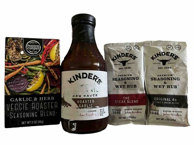 Kinders BBQ Sauce Roasted Garlic and Seasoning Blends Original 46 Steak Wet Rubs