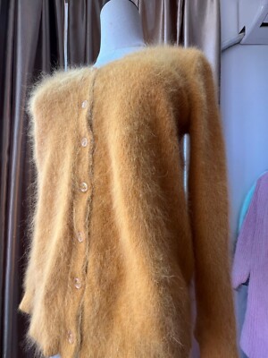 Cropped Angora Wool Blend Cardigan-Fuzzy Jumper, Women's