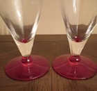 Vintage MCM Cocktail Glasses Clear Ribbed w/Ruby Red Base 5" high Set Of 2 EUC — photo 3