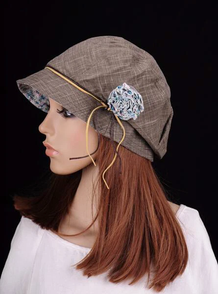 JM265 Belleza Azul Flor Algodón Sombrero Ala Redonda Gorra Cloche Verano Otoño Elegante Foto 3 de 4