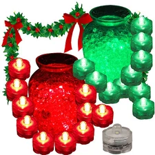 20 Submersible Waterproof CHRISTMAS Decoration LED Tea Light 10 Each RED & GREEN