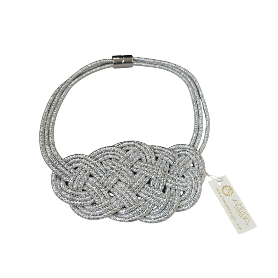 Collar babero de plata Amrita Singh llamativo cuerda trenzada cierre magnético nuevo con etiquetas Foto 4 de 4