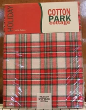 Cotton Park Cottage Cotton Tablecloth Carmine Plaid 52" x 70" oblong NEW
