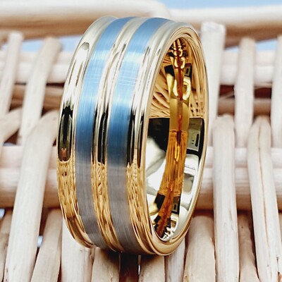 Durable Two-Tone Gold & Silver Tungsten Ring Scratch-Resistant Anniversary Band