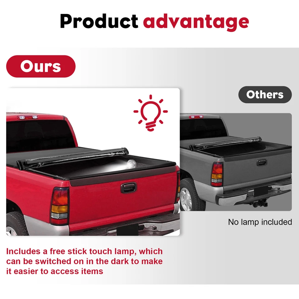 FOR 88-07 CHEVY SILVERADO/GMC SIERRA 1500 6.5FT BED SOFT ROLL-UP TONNEAU COVER - Image 4 of 4