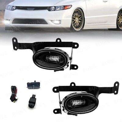 For 2006 2007 2008 Honda Civic Coupe LED Fog Lights Front Bumper Lamps+Wiring