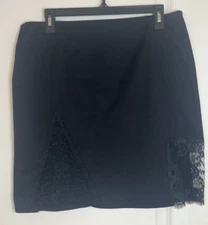 VTG Christian Lacroix Bazar Black Cotton And Lace Embroidered Skirt 44