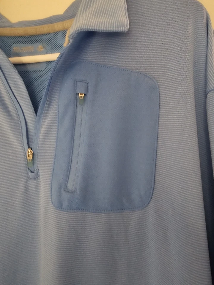 Reel Legends Polo Mens XL Blue Striped Short Sleeve Fishing Shirt 1/4 Zip  - Image 2 of 4