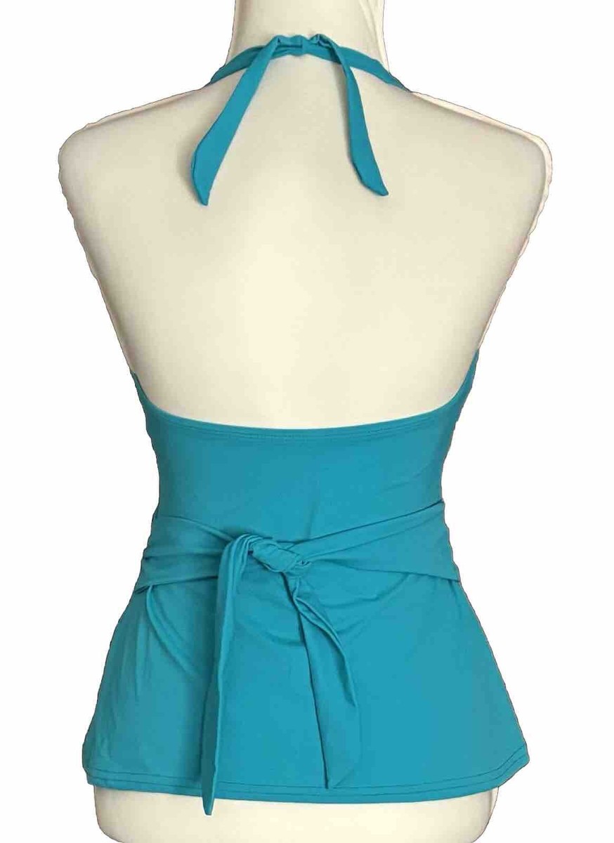 24 OCEAN WOMEN'S TEAL TANKINI HALTER STYLE TOP CRISS CROSS