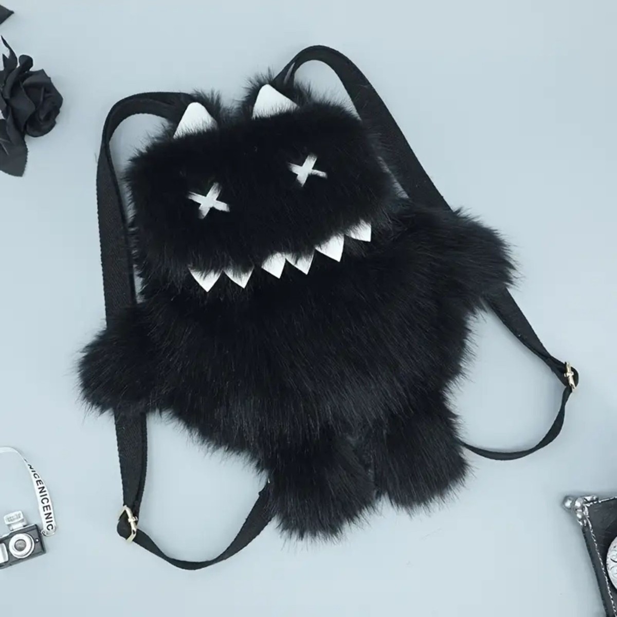 Plush Monster Backpack – Kawaii Furry Stuffed Animal Bag w/ Horns